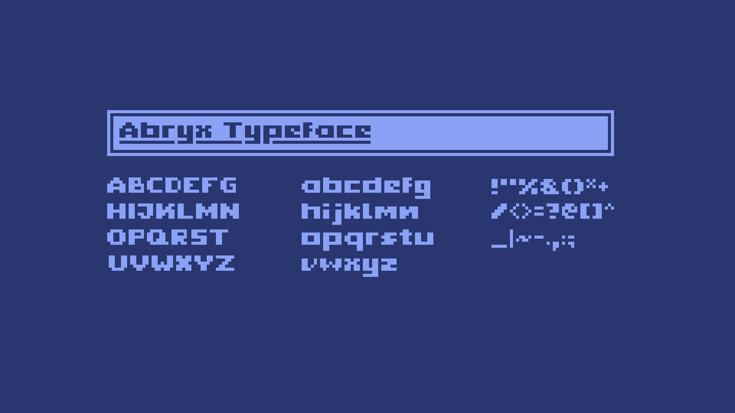 Overview over letters and symbols of the font